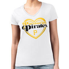 Pittsburgh Pirates G-III 4Her by Carl Banks Women's Super-Slim Fit Lightweight Double Heart V-Neck T-Shirt - White