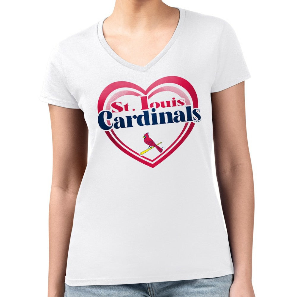 St. Louis Cardinals G-III 4Her by Carl Banks Women's Super-Slim Fit Lightweight Double Heart V-Neck T-Shirt - White