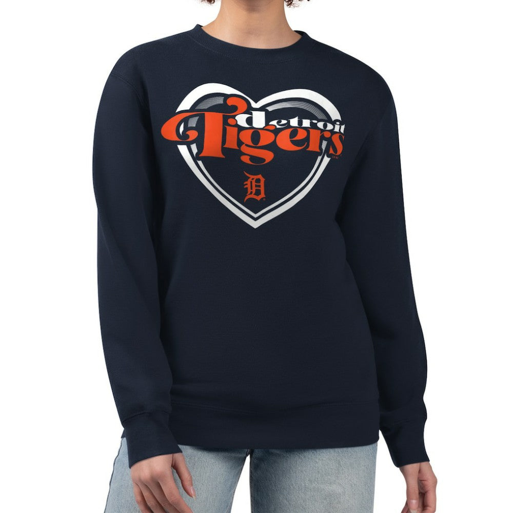 Detroit Tigers G-III 4Her by Carl Banks Women's Double Heart Fleece Pullover Sweatshirt - Navy