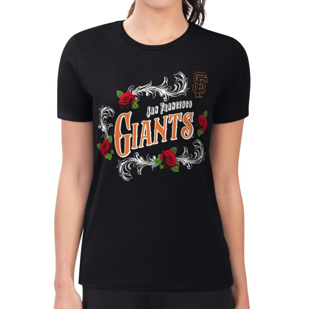 San Francisco Giants G-III 4Her by Carl Banks Women's Super-Slim Fit Lightweight Retro Roses T-Shirt - Black