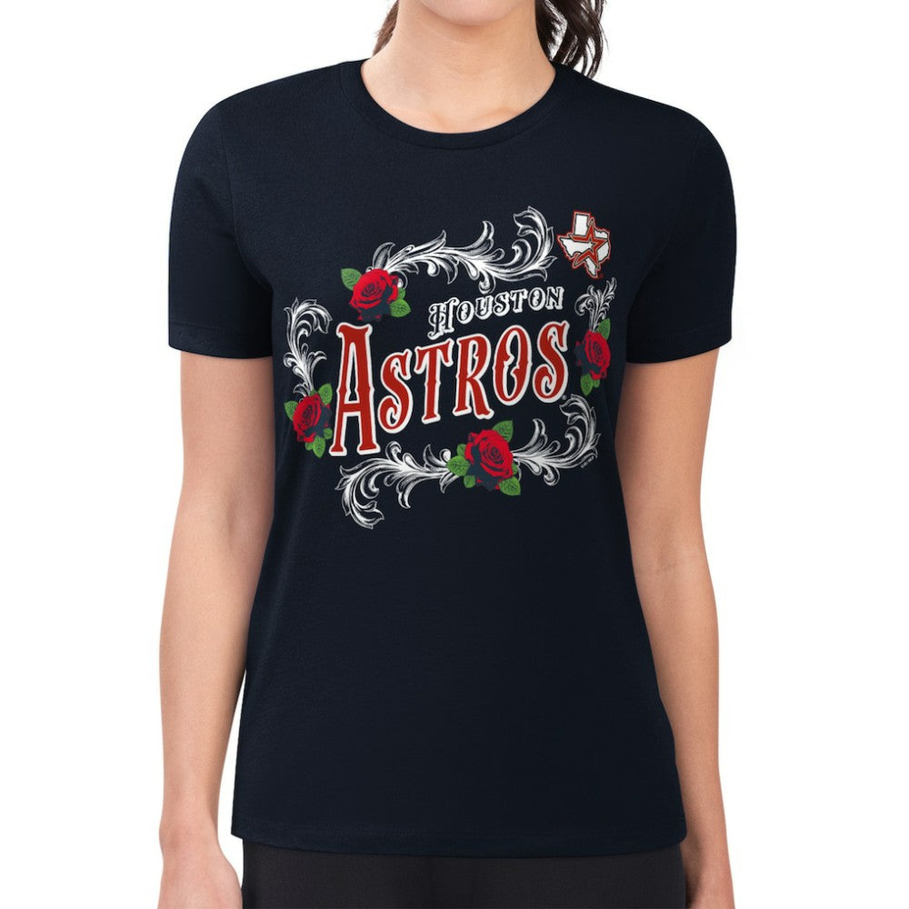 Houston Astros G-III 4Her by Carl Banks Women's Super-Slim Fit Lightweight Retro Roses T-Shirt - Navy