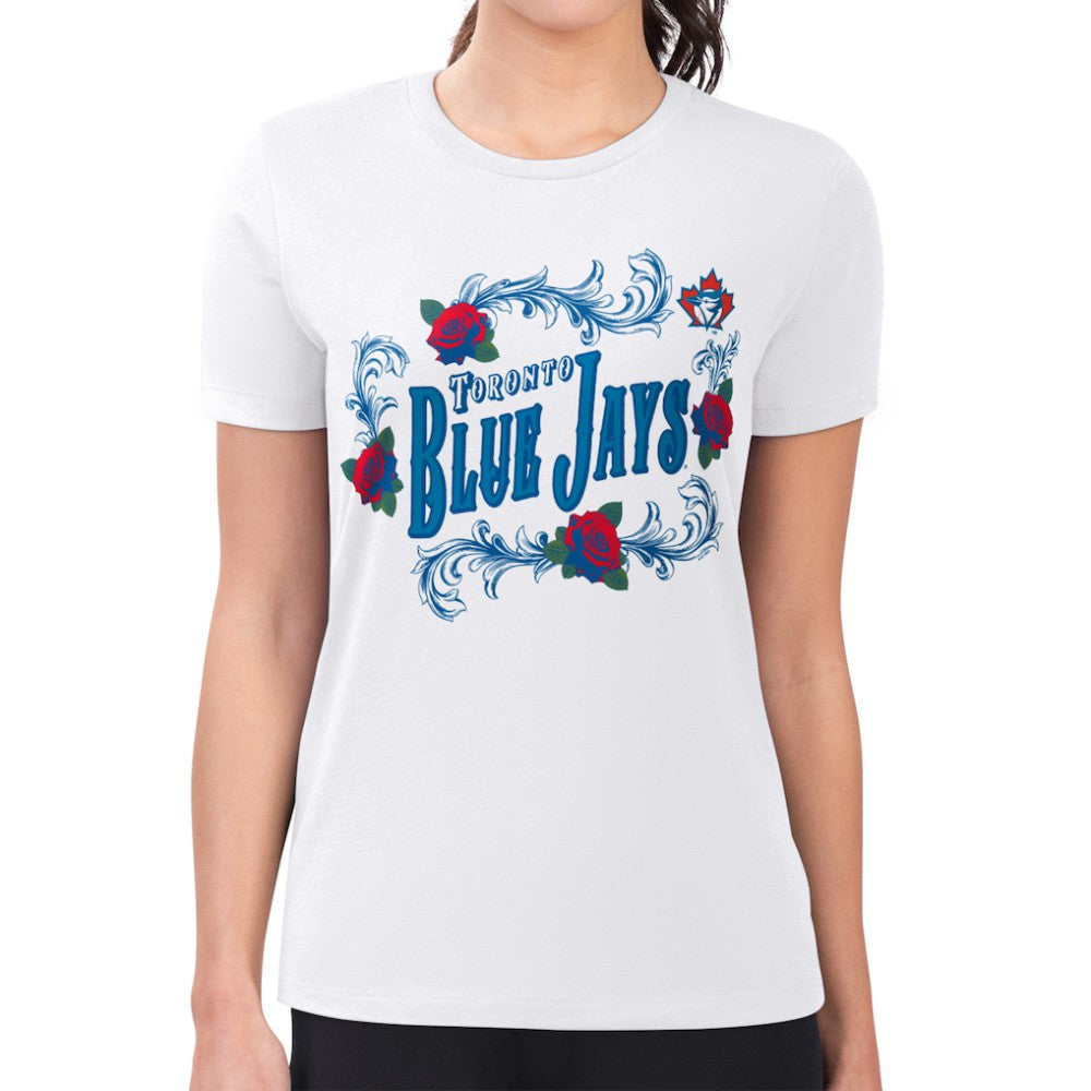Toronto Blue Jays G-III 4Her by Carl Banks Women's Super-Slim Fit Lightweight Retro Roses T-Shirt - White
