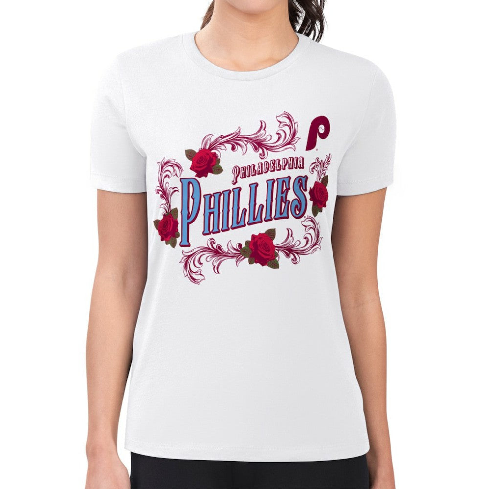Philadelphia Phillies G-III 4Her by Carl Banks Women's Super-Slim Fit Lightweight Retro Roses T-Shirt - White