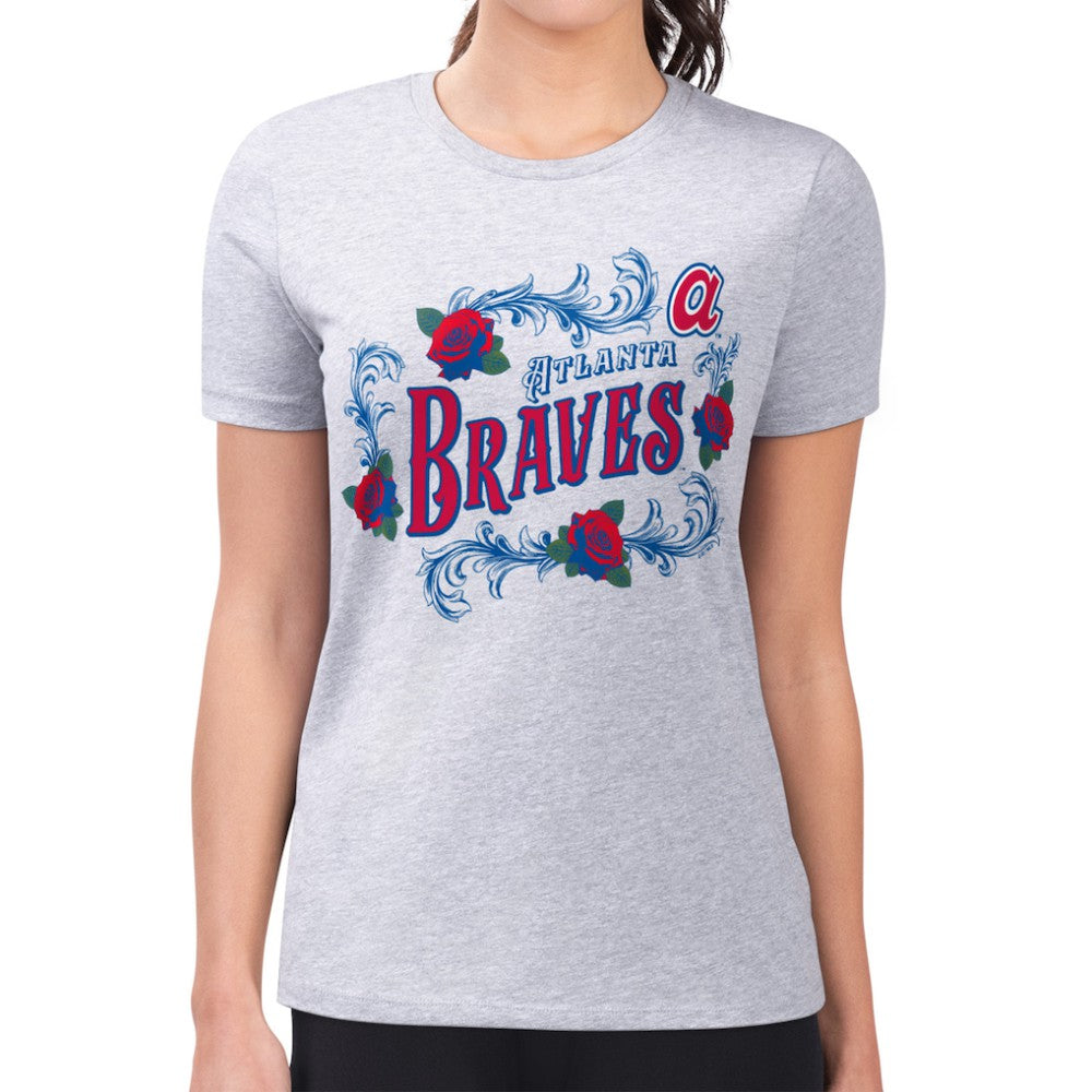 Atlanta Braves G-III 4Her by Carl Banks Women's Super-Slim Fit Lightweight Retro Roses T-Shirt - Gray