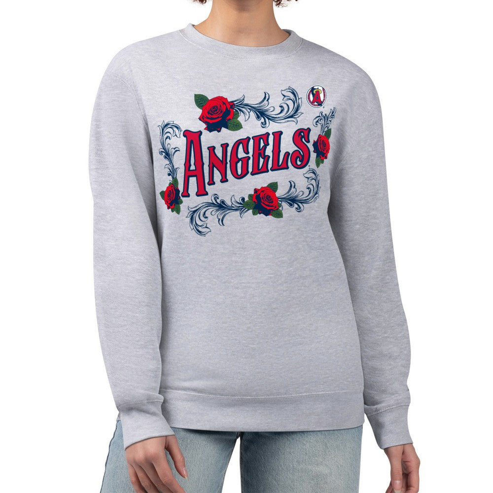 Los Angeles Angels G-III 4Her by Carl Banks Women's Retro Roses Fleece Pullover Sweatshirt - Gray