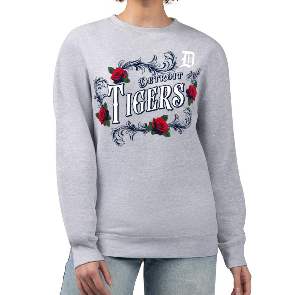 Detroit Tigers G-III 4Her by Carl Banks Women's Retro Roses Fleece Pullover Sweatshirt - Gray