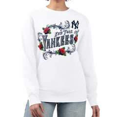 New York Yankees G-III 4Her by Carl Banks Women's Retro Roses Fleece Pullover Sweatshirt - White
