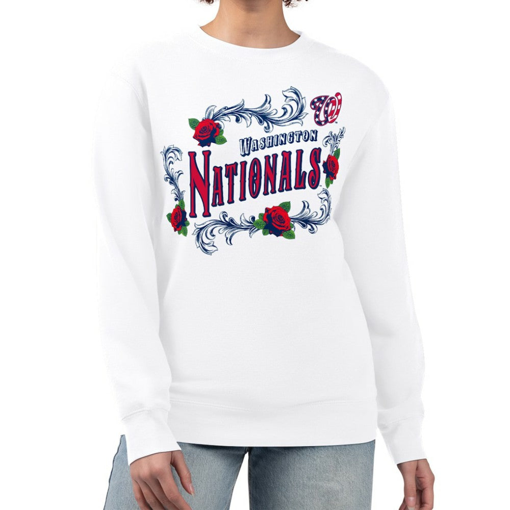 Washington Nationals G-III 4Her by Carl Banks Women's Retro Roses Fleece Pullover Sweatshirt - White
