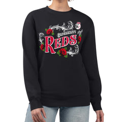 Cincinnati Reds G-III 4Her by Carl Banks Women's Retro Roses Fleece Pullover Sweatshirt - Black