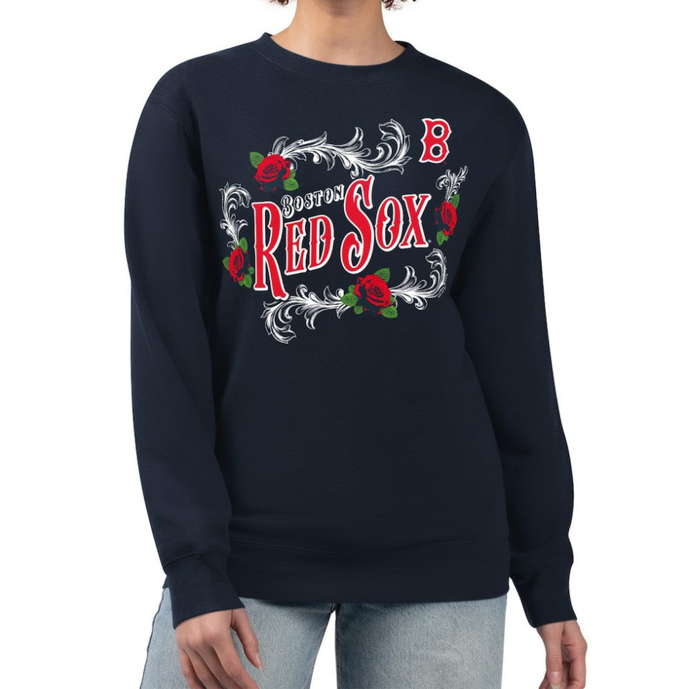Boston Red Sox G-III 4Her by Carl Banks Women's Retro Roses Fleece Pullover Sweatshirt - Navy