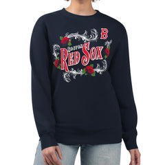 Boston Red Sox G-III 4Her by Carl Banks Women's Retro Roses Fleece Pullover Sweatshirt - Navy