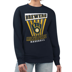 Milwaukee Brewers Starter Women's Poster Print Pullover Sweatshirt - Navy