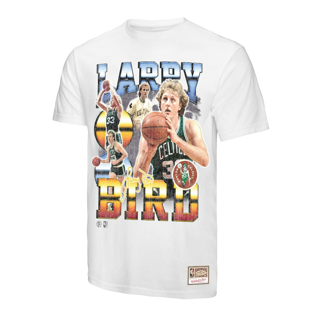 Larry Bird Boston Celtics Commemorative Collage T-Shirt - White | Mitchell & Ness discount