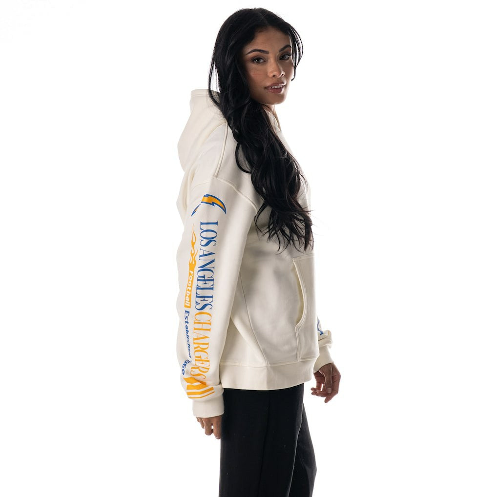 NFL Los Angeles Chargers The Wild Collective Unisex Stacked Graphic Sleeve Fleece Hoodie