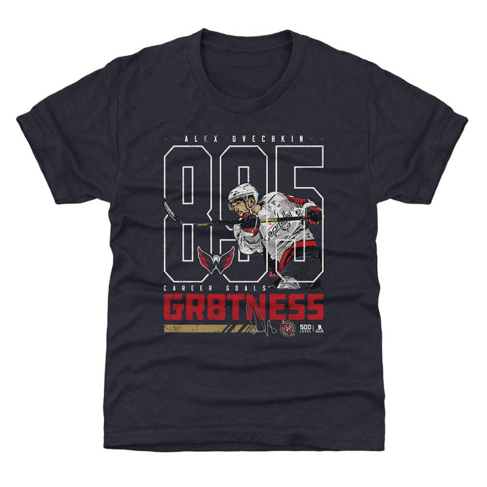 Alexander Ovechkin Washington Capitals 500 Level Youth NHL All-Time Leading Goal Scorer Outline T-Shirt