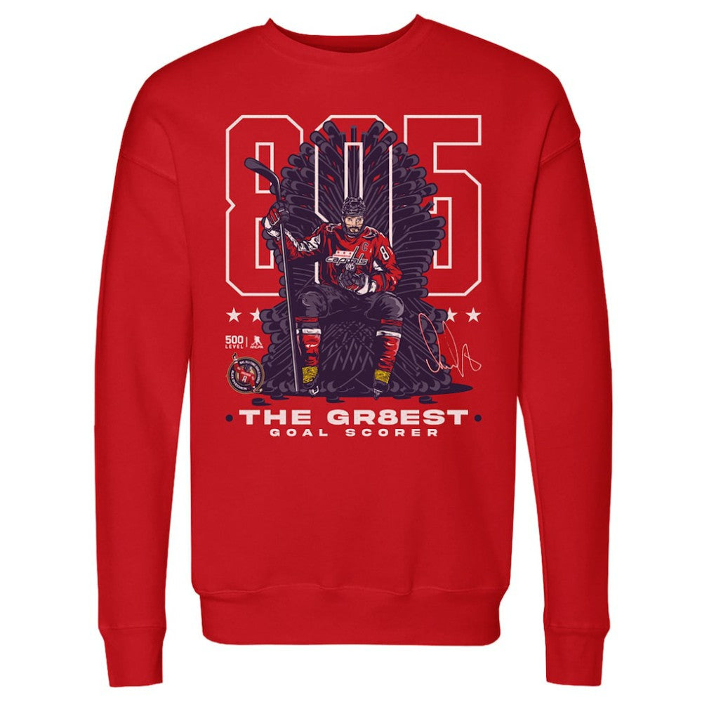 Alexander Ovechkin Washington Capitals 500 Level NHL All-Time Leading Goal Scorer Throne Pullover Sweatshirt