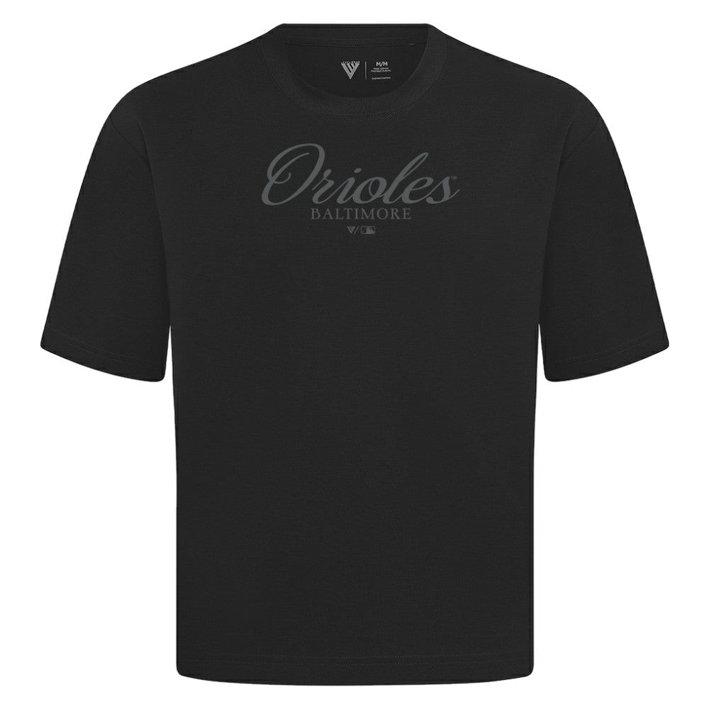 Baltimore Orioles Levelwear Ethereal Oversized Luxe Signature Knit T-Shirt - Black