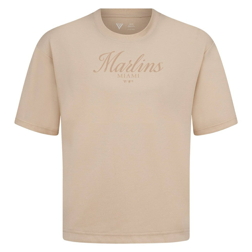 Miami Marlins Levelwear Ethereal Oversized Luxe Signature Knit T-Shirt - Khaki