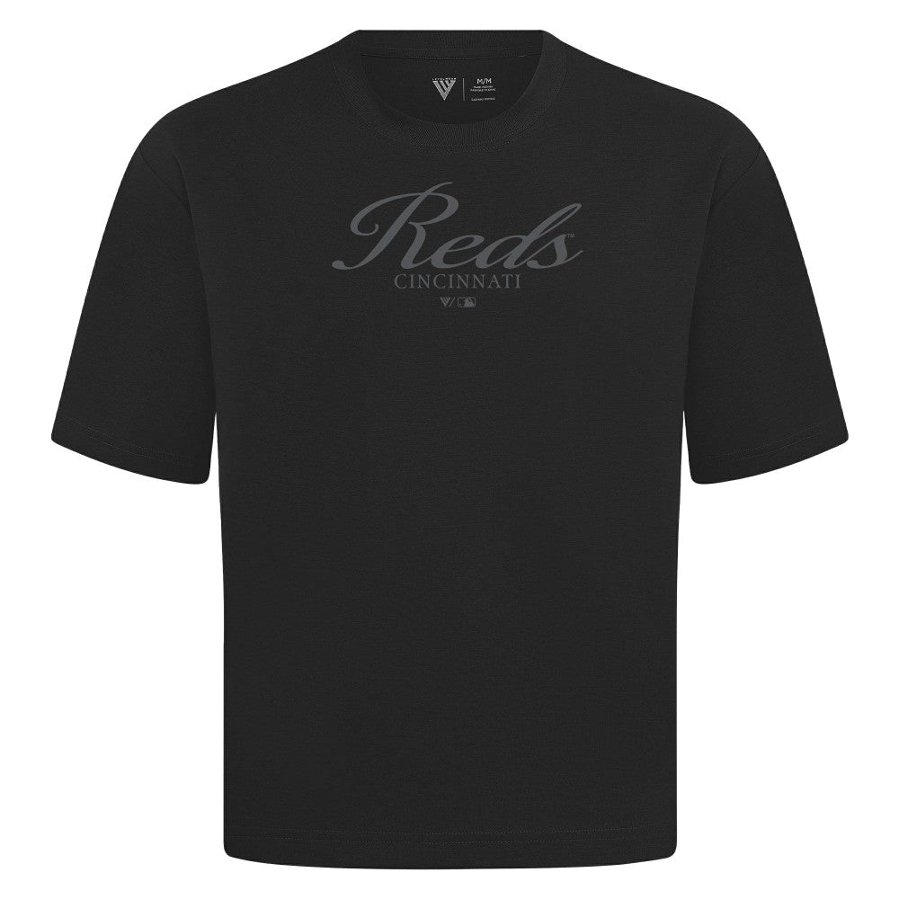 Cincinnati Reds Levelwear Ethereal Oversized Luxe Signature Knit T-Shirt - Black