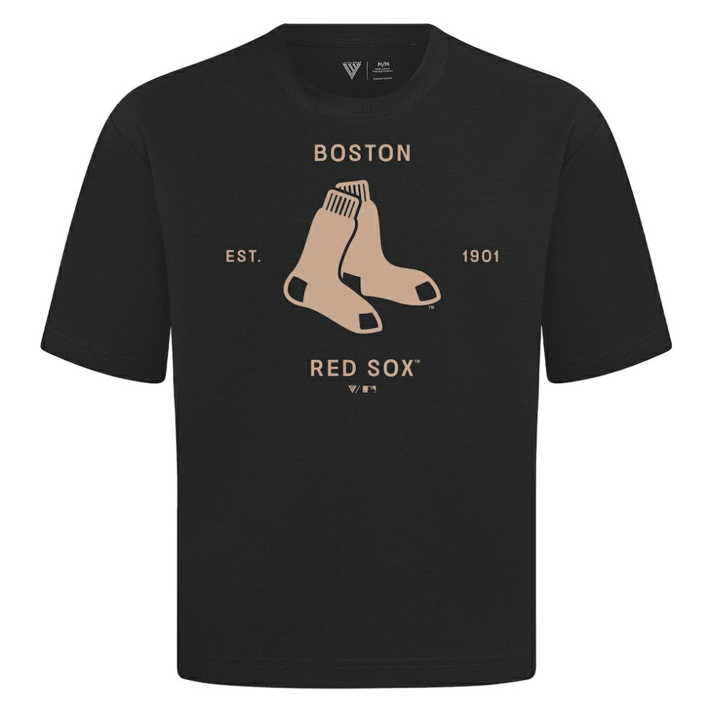 Boston Red Sox Levelwear Crossway Oversized Luxe Signature Knit T-Shirt - Black