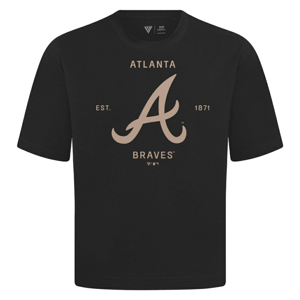 Atlanta Braves Levelwear Crossway Oversized Luxe Signature Knit T-Shirt - Black