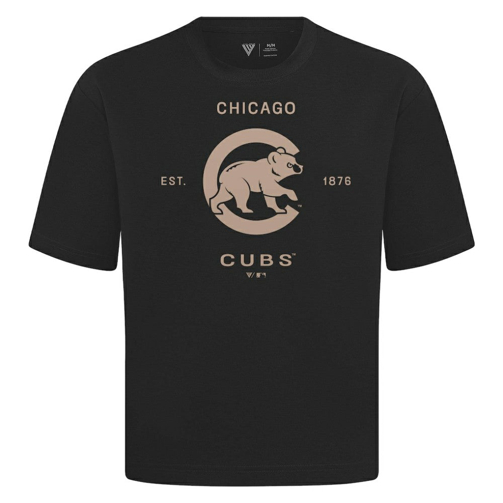 Chicago Cubs Levelwear Crossway Oversized Luxe Signature Knit T-Shirt - Black