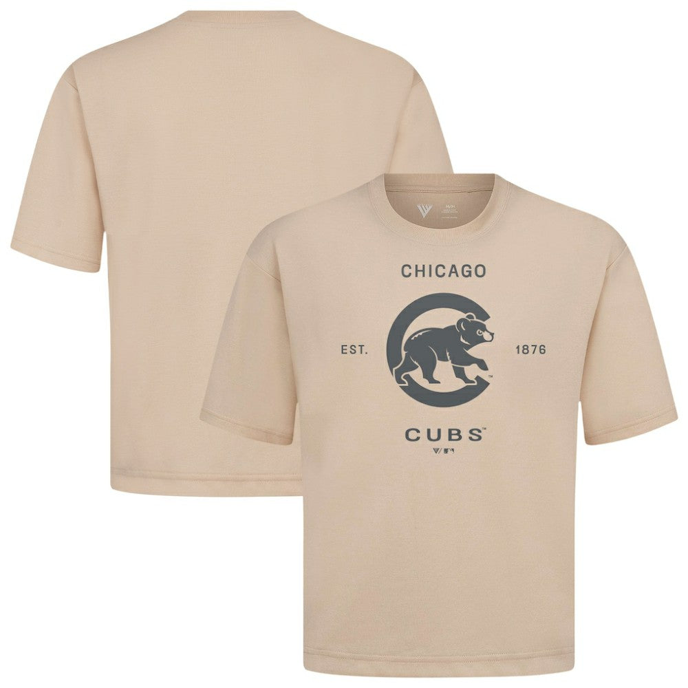 Chicago Cubs Levelwear Crossway Oversized Luxe Signature Knit T-Shirt - Khaki
