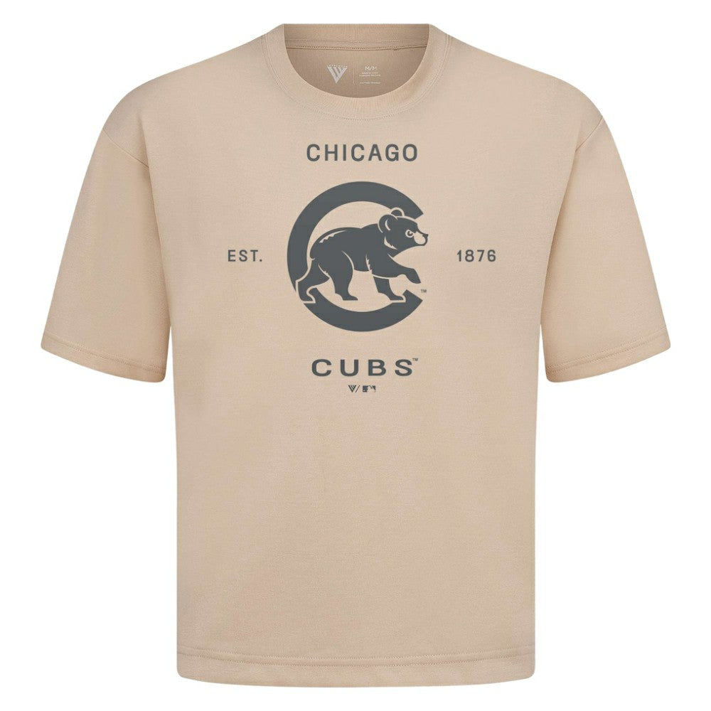 Chicago Cubs Levelwear Crossway Oversized Luxe Signature Knit T-Shirt - Khaki