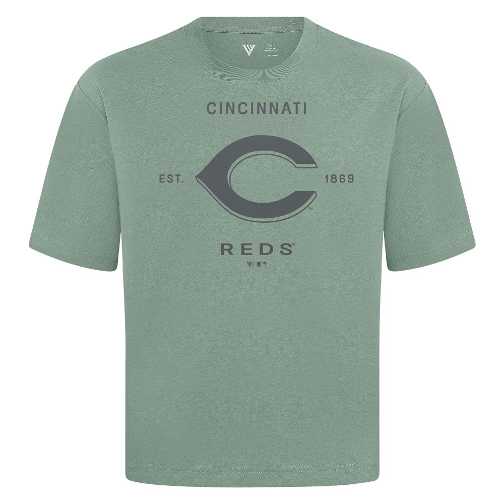 Cincinnati Reds Levelwear Crossway Oversized Luxe Signature Knit T-Shirt - Green