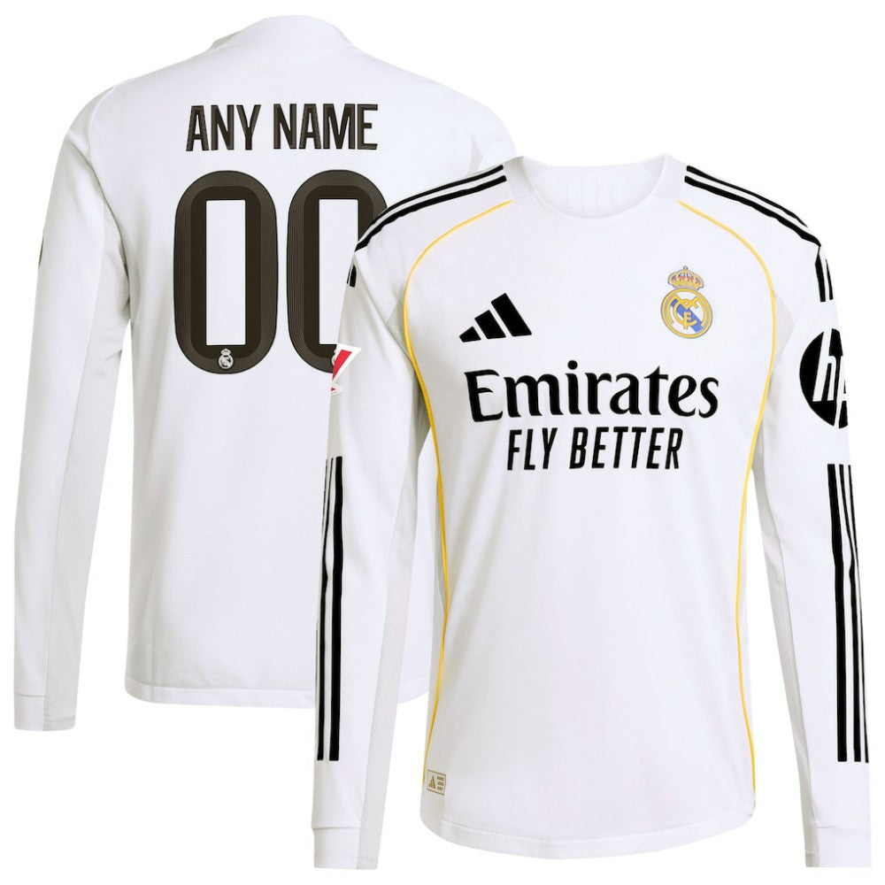 Real Madrid 2025/26 Home Long Sleeve Custom Jersey / Soccer On sale