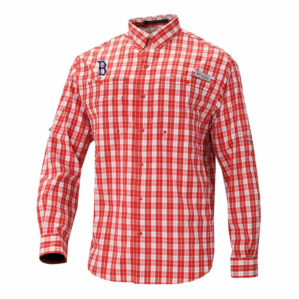 Boston Red Sox Super Tamiami Omni-Shade Long Sleeve Button-Down Shirt - Red | Columbia