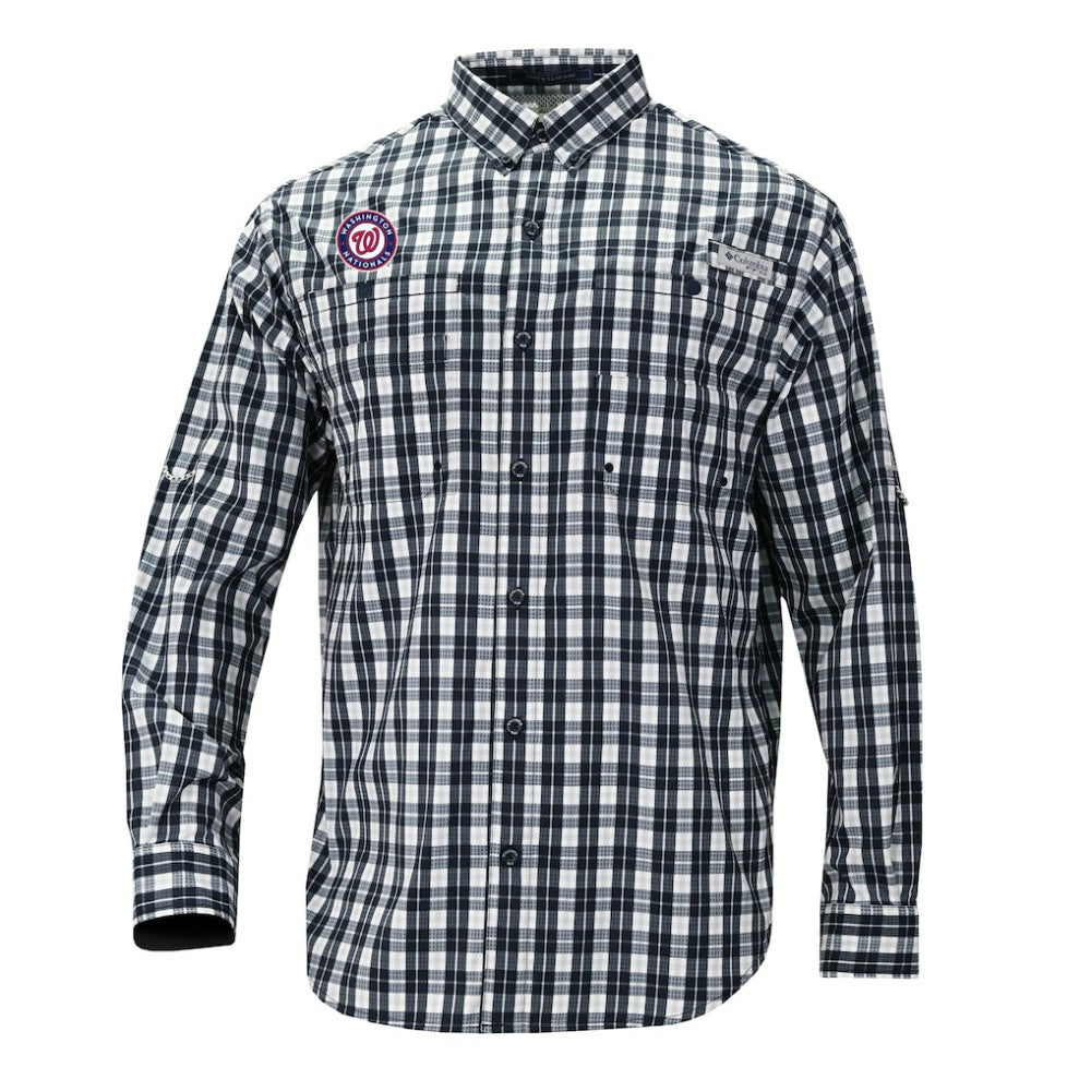 Washington Nationals Super Tamiami Omni-Shade Long Sleeve Button-Down Shirt - Navy | Columbia