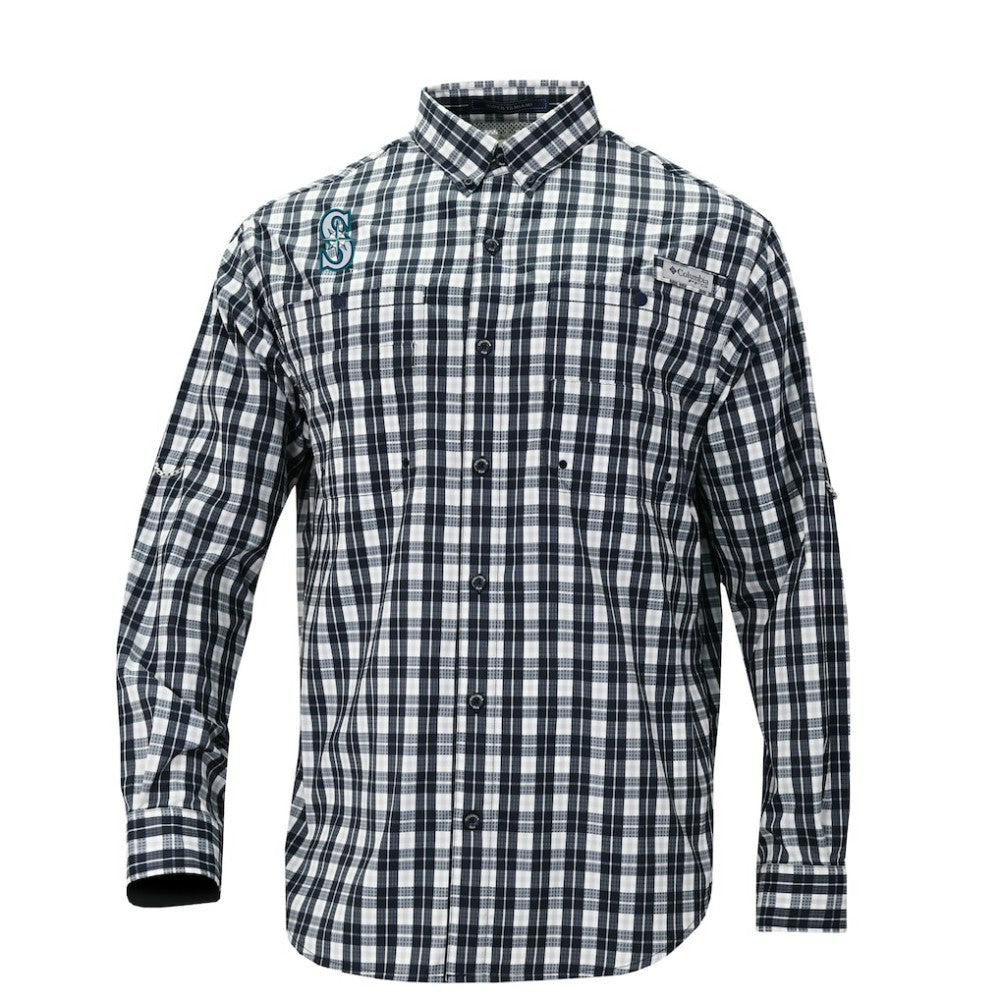 Seattle Mariners Super Tamiami Omni-Shade Long Sleeve Button-Down Shirt - Navy | Columbia