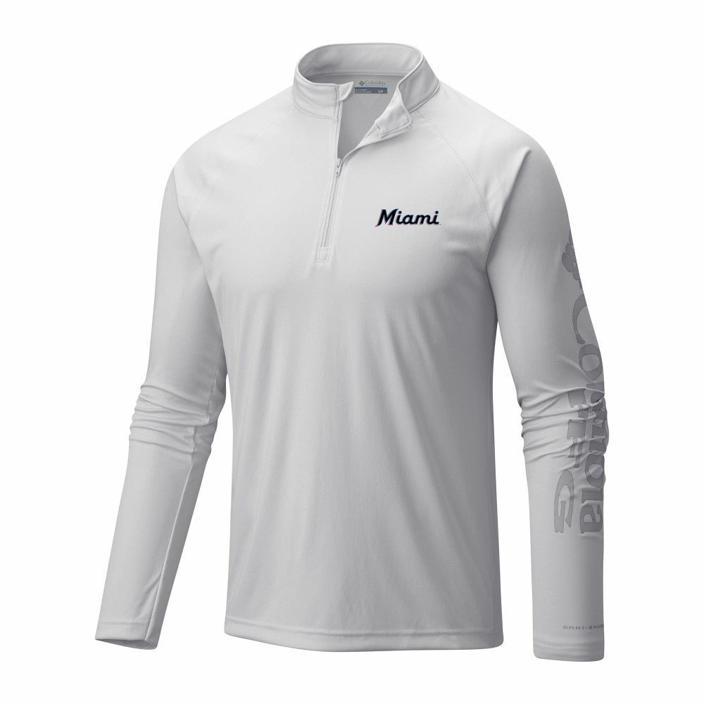 Miami Marlins Terminal Tackle Omni-Wick Raglan Quarter-Zip Pullover - White | Columbia