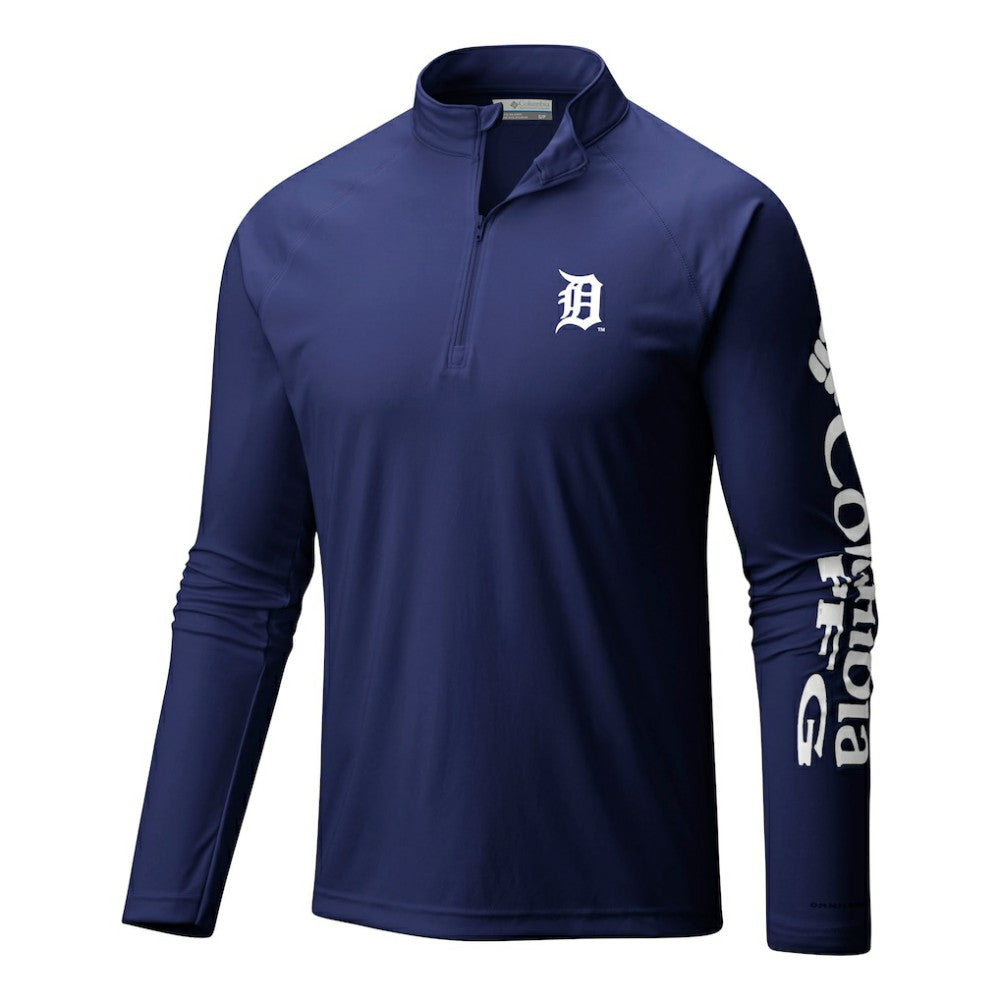 Detroit Tigers Terminal Tackle Omni-Wick Raglan Quarter-Zip Pullover - Navy | Columbia