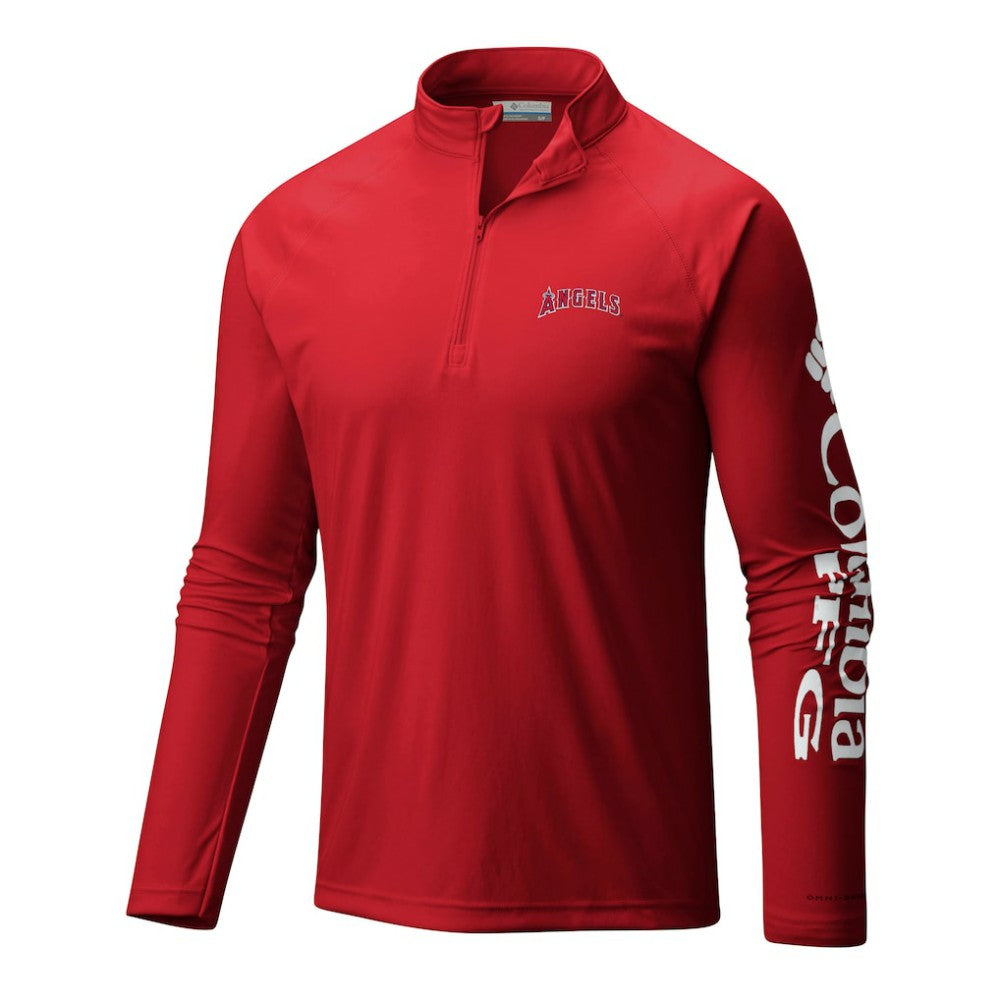 Los Angeles Angels Terminal Tackle Omni-Wick Raglan Quarter-Zip Pullover - Red | Columbia
