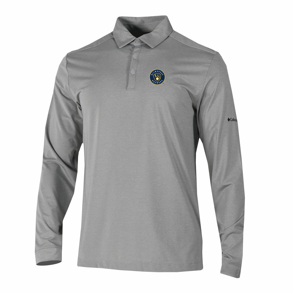 Milwaukee Brewers Omni-Wick Pin High Long Sleeve Polo - Gray | Columbia