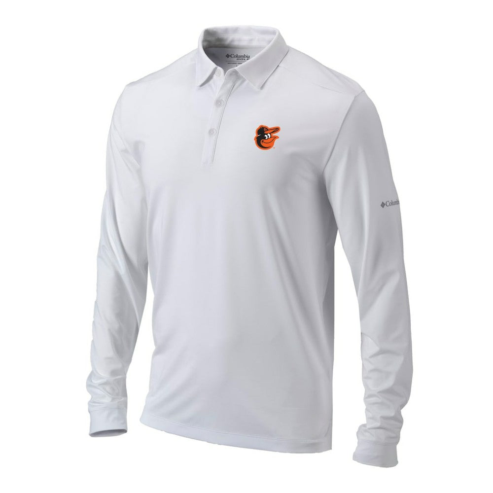 Baltimore Orioles Omni-Wick Pin High Long Sleeve Polo - White | Columbia