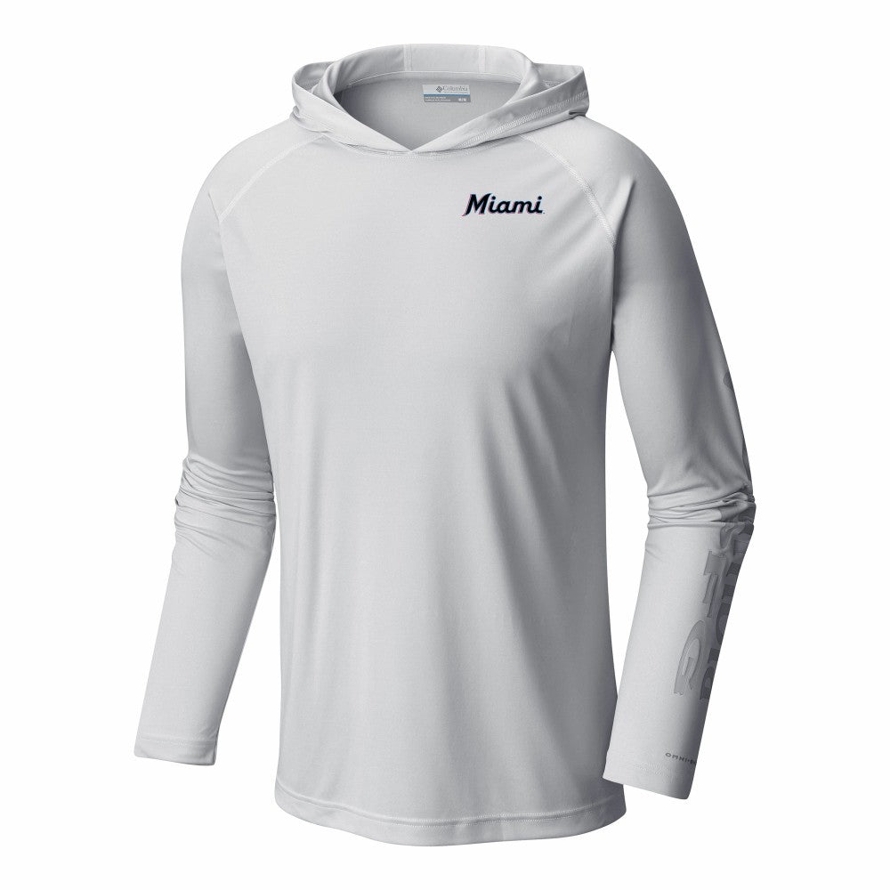 Miami Marlins Terminal Tackle Omni-Shade Pullover Hoodie - White | Columbia