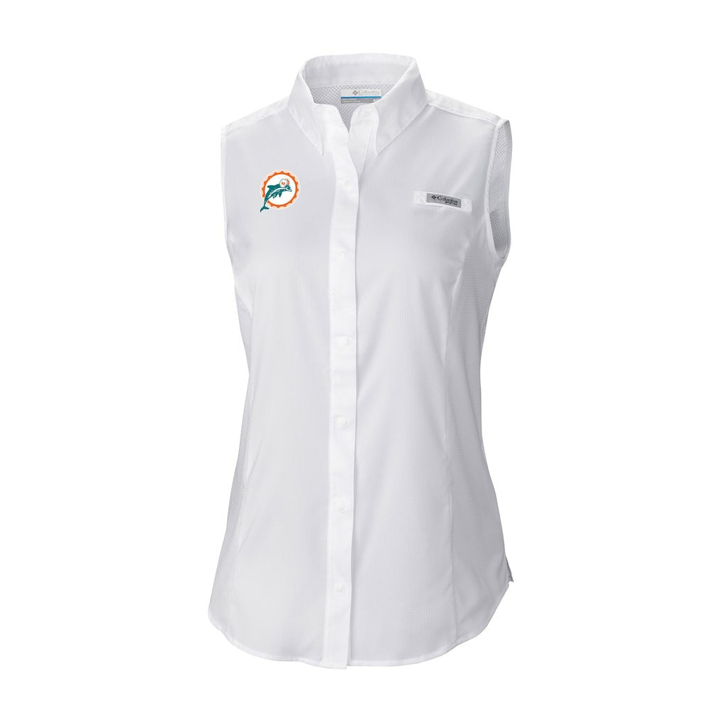 NFL Miami Dolphins Women's Historic Tamiami Omni-Shade Sleeveless Button-Up Shirt