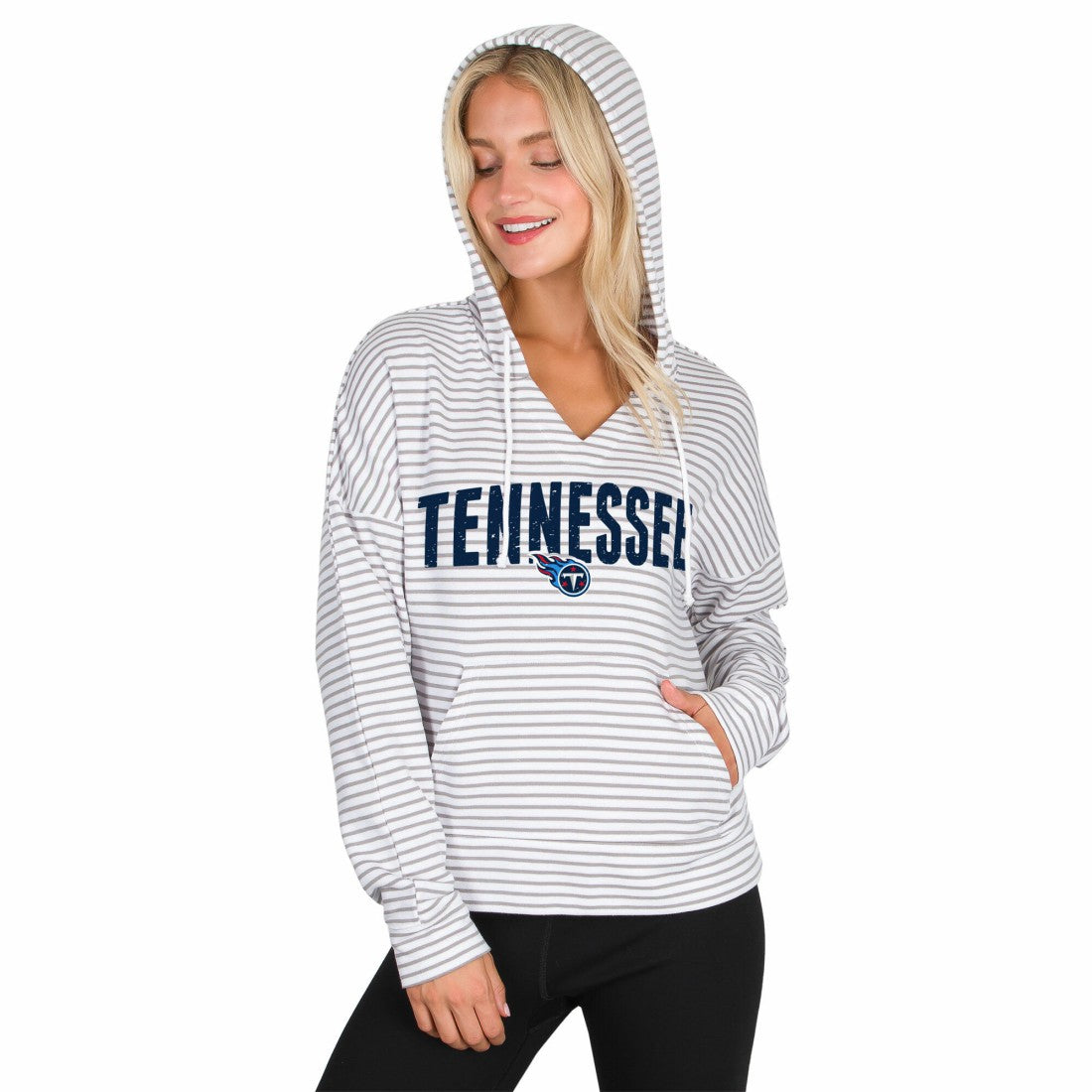NFL Tennessee Titans Concepts Sport Women's Liftoff Striped V-Neck Hoodie