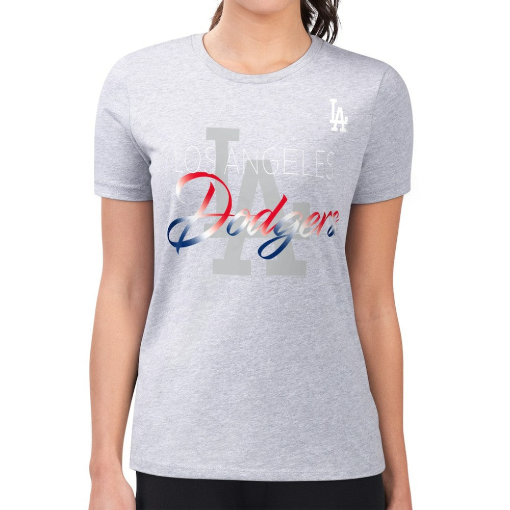 Los Angeles Dodgers G-III 4Her by Carl Banks Women's Super-Slim Fit Lightweight Shadow Logo Graphic T-Shirt - Heather Gray