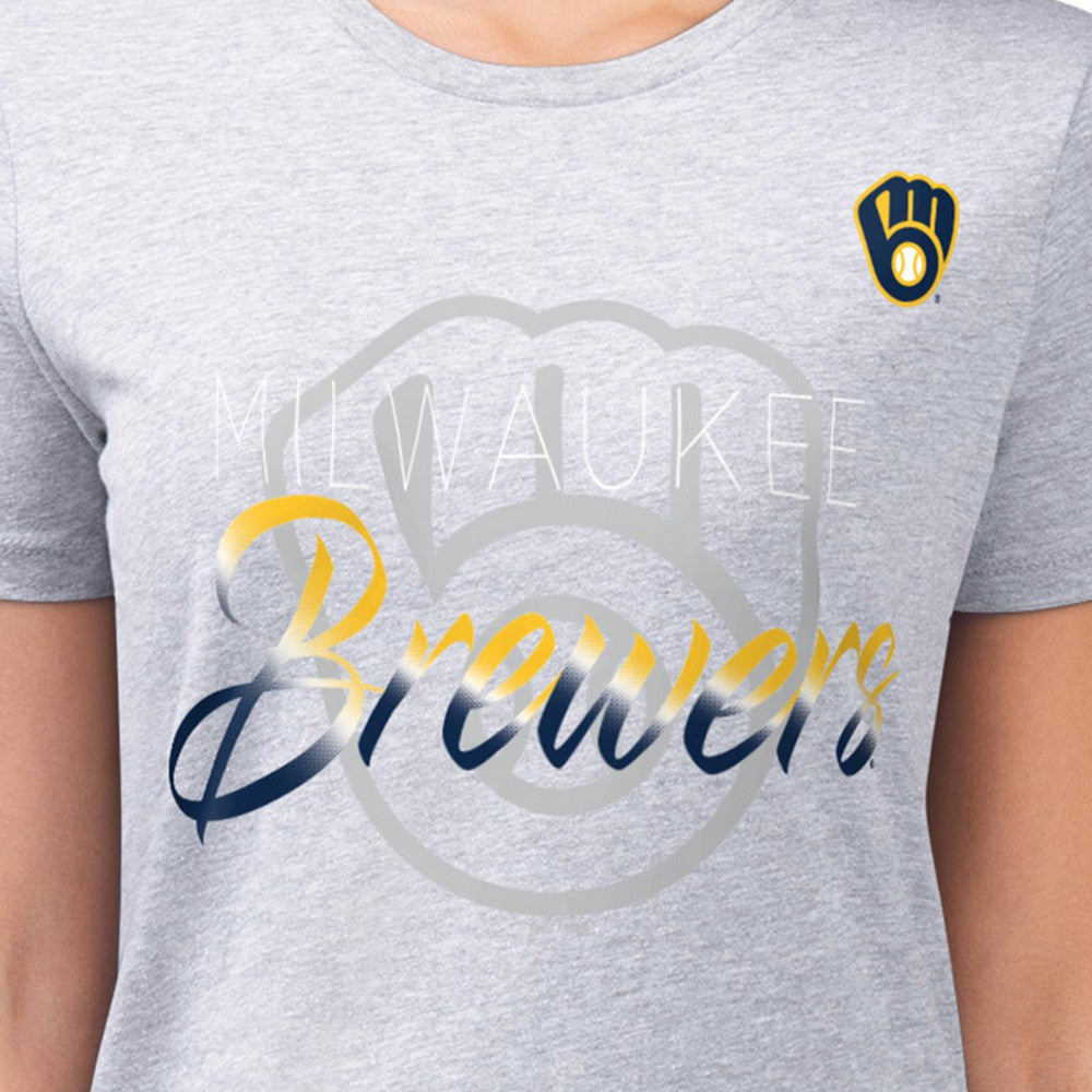 Milwaukee Brewers G-III 4Her by Carl Banks Women's Super-Slim Fit Lightweight Shadow Logo Graphic T-Shirt - Heather Gray