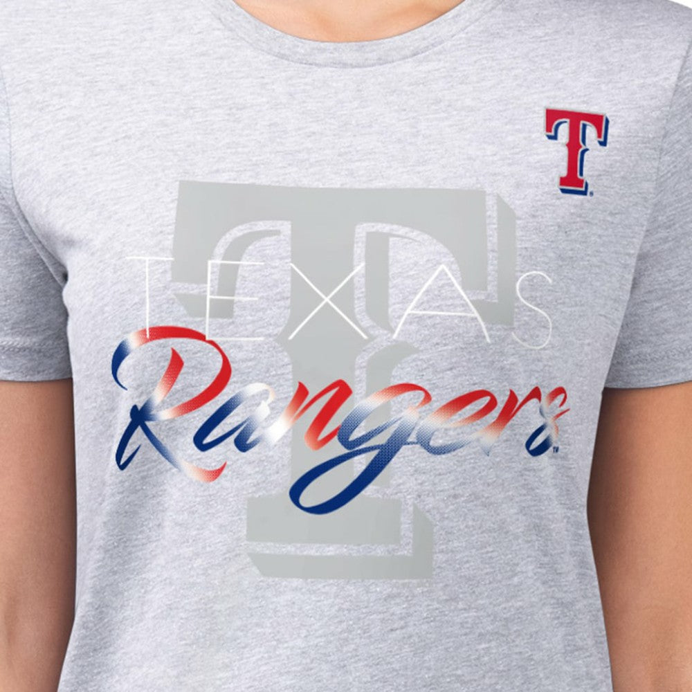 Texas Rangers G-III 4Her by Carl Banks Women's Super-Slim Fit Lightweight Shadow Logo Graphic T-Shirt - Heather Gray