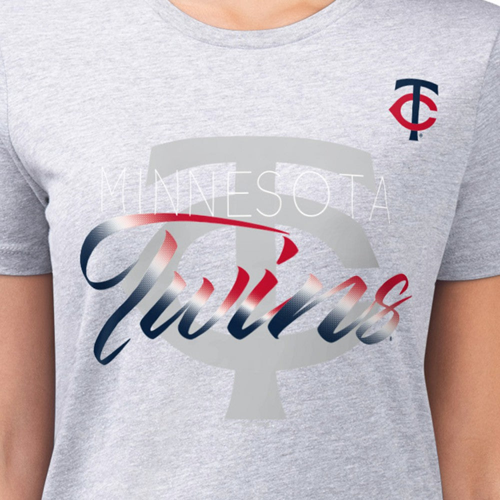 Minnesota Twins G-III 4Her by Carl Banks Women's Super-Slim Fit Lightweight Shadow Logo Graphic T-Shirt - Heather Gray