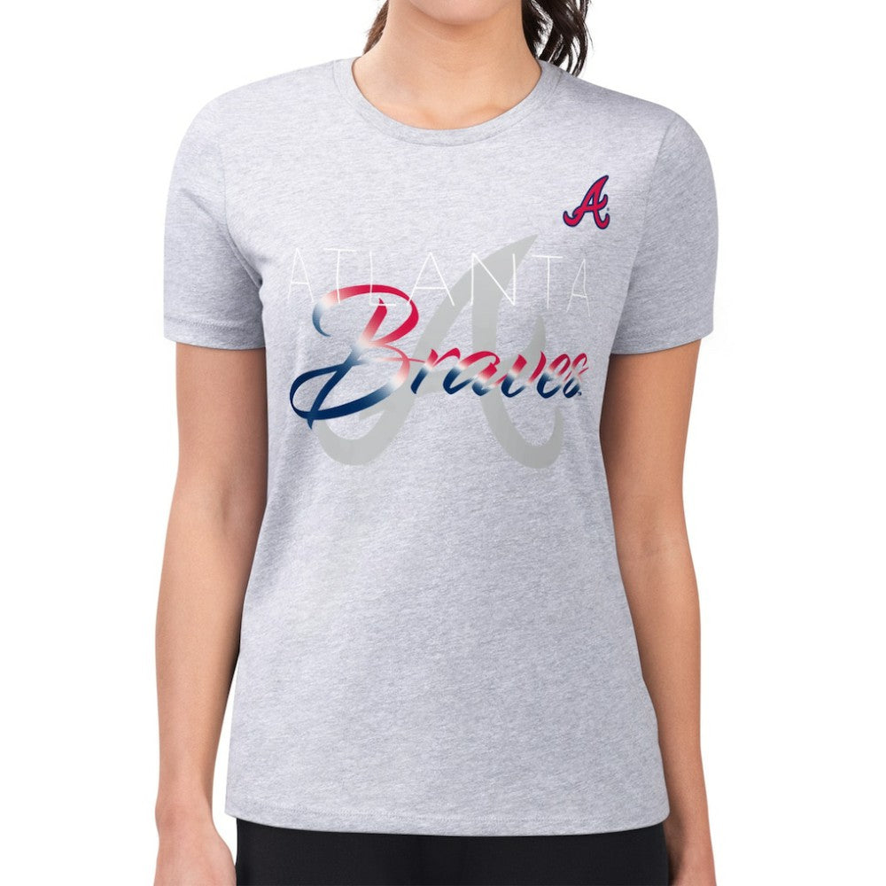 Atlanta Braves G-III 4Her by Carl Banks Women's Super-Slim Fit Lightweight Shadow Logo Graphic T-Shirt - Heather Gray