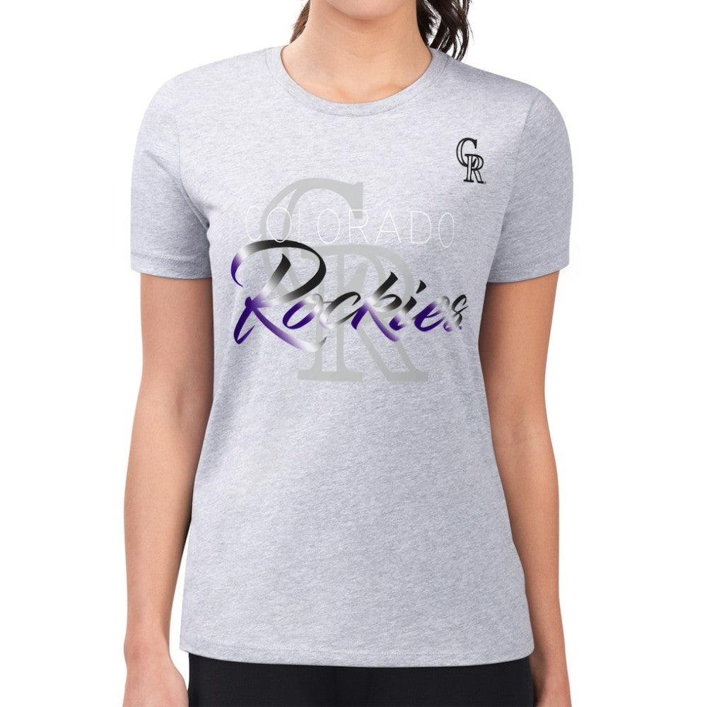 Colorado Rockies G-III 4Her by Carl Banks Women's Super-Slim Fit Lightweight Shadow Logo Graphic T-Shirt - Heather Gray