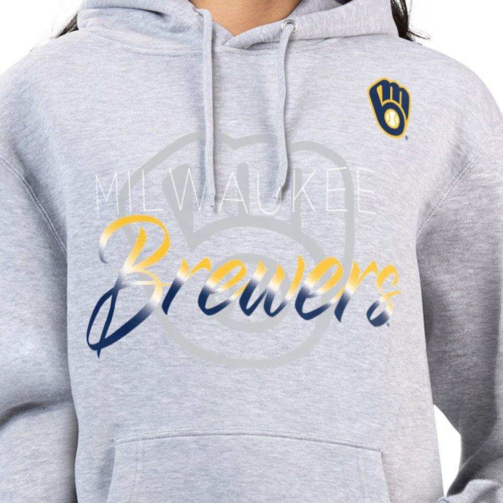 Milwaukee Brewers G-III 4Her by Carl Banks Women's Shadow Logo Graphic Pullover Hoodie - Heather Gray