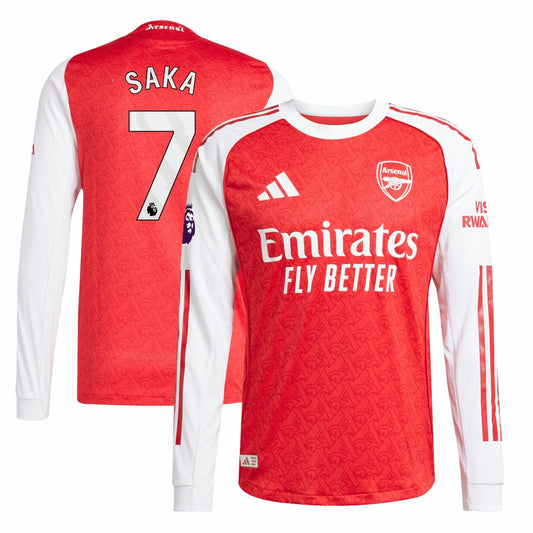 Bukayo Saka Arsenal 2025/26 Home Long Sleeve Player Jersey on sale - Red