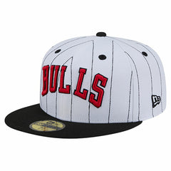 Chicago Bulls Wordmark Pinstripe 59FIFTY Fitted Hat - White | New Era discount